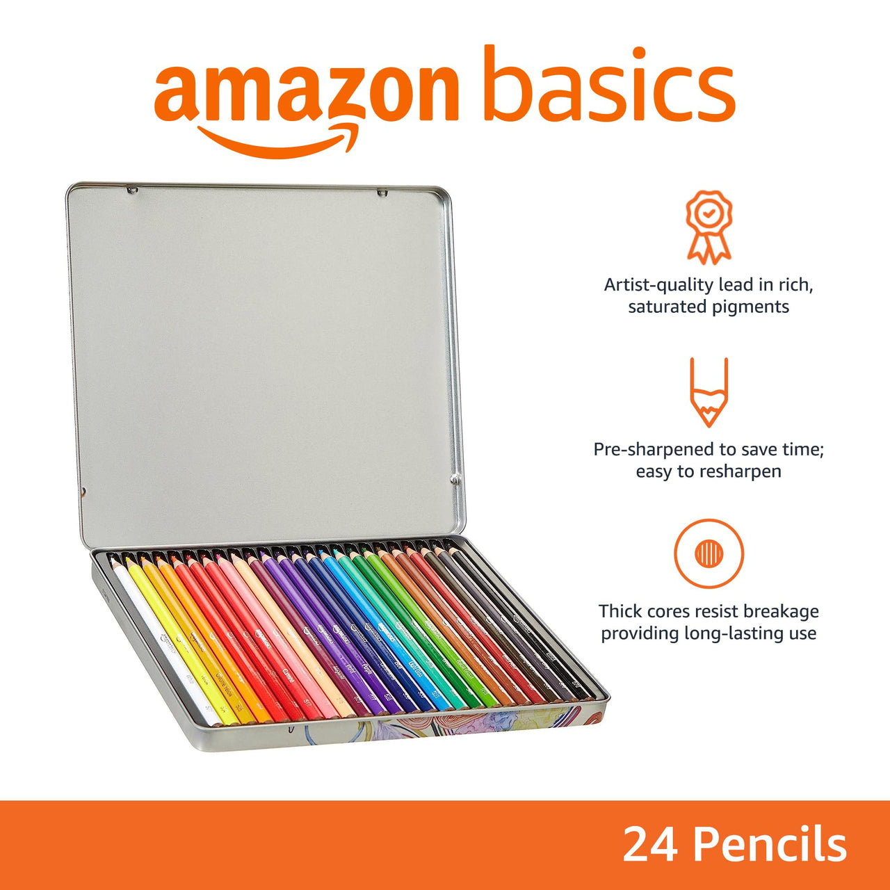 Basics Premium Colored Pencils, Soft Core, 24 Count, Pack of 1, Multicolor 24 Count (Pack of 1)