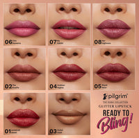 Pilgrim Glitter Lipstick For Women 4.2gm | Dubai Luxe Lifestyle - Chic Haseena Shade | Lipstick Infused with Vitamin E & Olive Oil | Glitter Formula With Matte Finish | Non Drying | All Skin Types