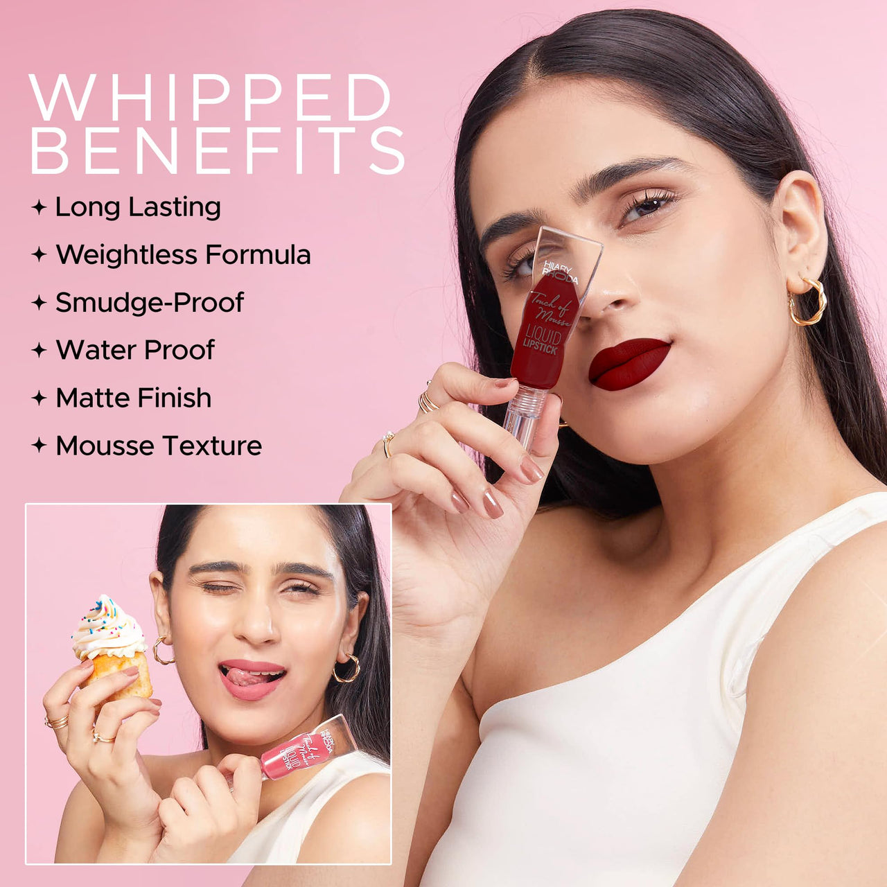 Hilary Rhoda Touch Of Mousse Lipstick | Matte Finish & Long Lasting | Infused with Vitamin E | Weightless & Liquid Lipstick with Mousse Finish | Smudge & Water Proof | Vegan - 5ml (Extra Maroon - Shade 12)