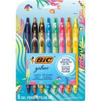 BIC Gelocity Quick Dry Ocean Themed Gel Pens, Medium Point (0.7mm), 8-Count Gel Pen Set (Assorted Colors May Vary), Colored Gel Pens for Note Taking and Journaling