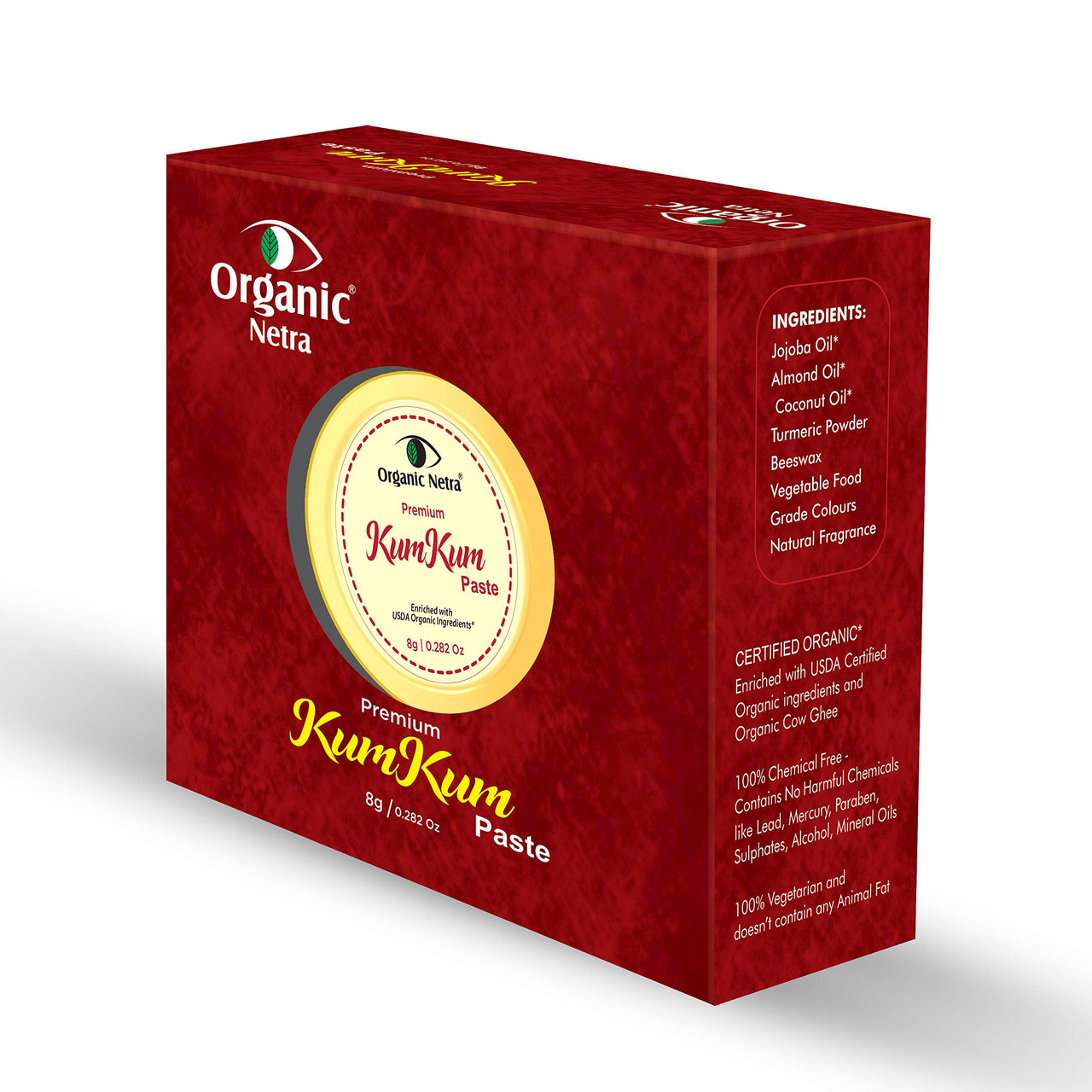 Organic Netra Glycerine for Face 200ml (Pack of 1) and Organic Netra Sindoor/Kumkum Paste | Waterproof Long lasting, Smudge Proof Sindoor | 8gm