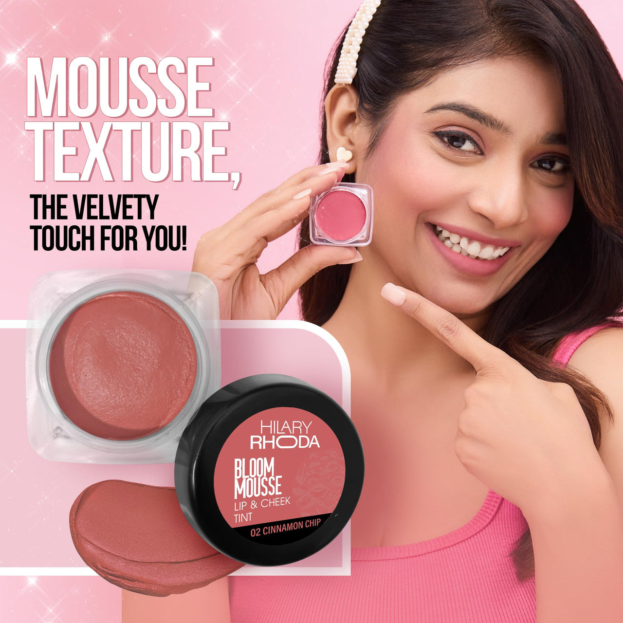 Hilary Rhoda Bloom Mousse Lip N Cheek Tint | Waterproof & Smudge-Proof | 12-Hour Stay | Non-Drying Formula | Mousse Texture | Matte Finish - 5g (Cinnamon chip - Shade 02)
