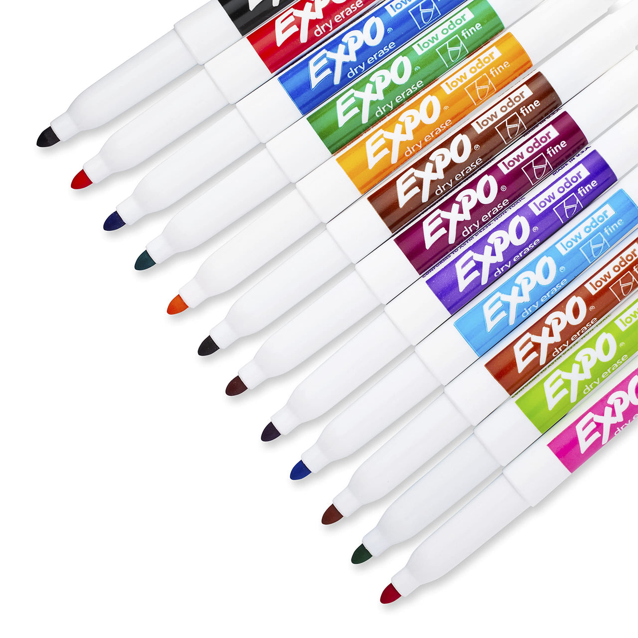 EXPO Low Odor Dry Erase Markers, Fine Tip, Assorted Colors, 12 Count 12 Count Assorted