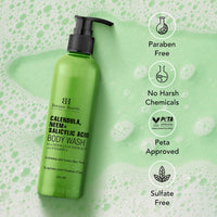Botanic Hearth Calendula, Neem & Salicylic Acid Body Wash | Prevents Acne & Back Acne, Removes Dead Skin, Exfoliating Body Wash Shower Gel for Women & Men | Sulfate & Paraben Free | 245ml