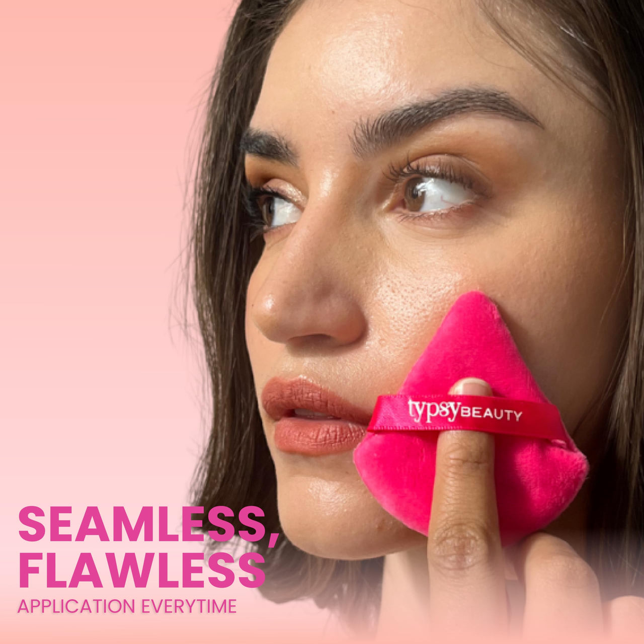 Typsy Beauty Powder Puff Pack of 2 Soft Face Makeup Sponge, Loose powder Foundation Blending Sponges Set, Beauty Blender, Contouring, Wedge Triangle Shape Wet & Dry Tool Washable Reusable(Pink)