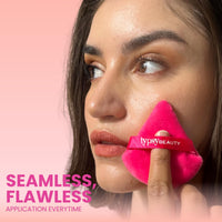 Typsy Beauty Powder Puff Pack of 2 Soft Face Makeup Sponge, Loose powder Foundation Blending Sponges Set, Beauty Blender, Contouring, Wedge Triangle Shape Wet & Dry Tool Washable Reusable(Pink)