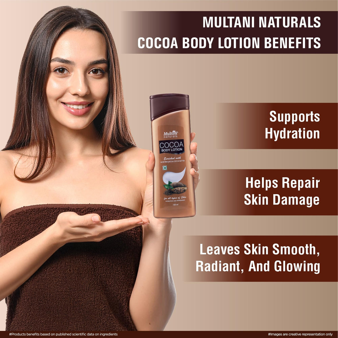 Multani Naturals Cocoa Body Lotion | Long Lasting Nourishment |Hydrating & Refreshing Skin| With Aloevera Juice & Cocoa Butter | Suitable for Normal to Dry Skin | Non Sticky & Non Greasy Lightweight Body Lotion - 100 ML (Pack of 2)