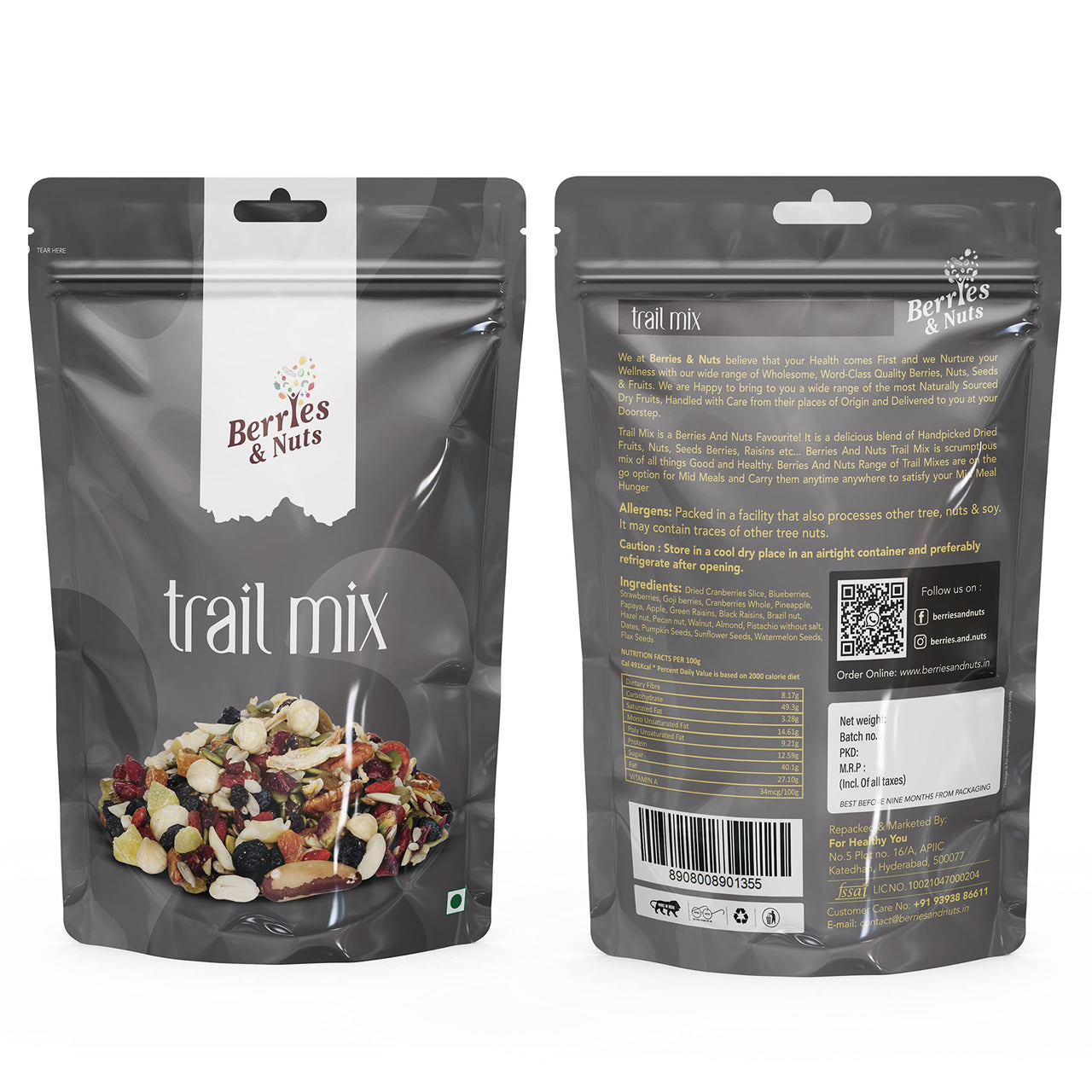 Berries And Nuts Mixed Berries, Nuts and Seeds - Super Trail Mix | 20 + Varities of Assorted Dry Fruit Mix with Berries, Nuts, Seeds & Fruits as Immunity Booster | 200 Grams
