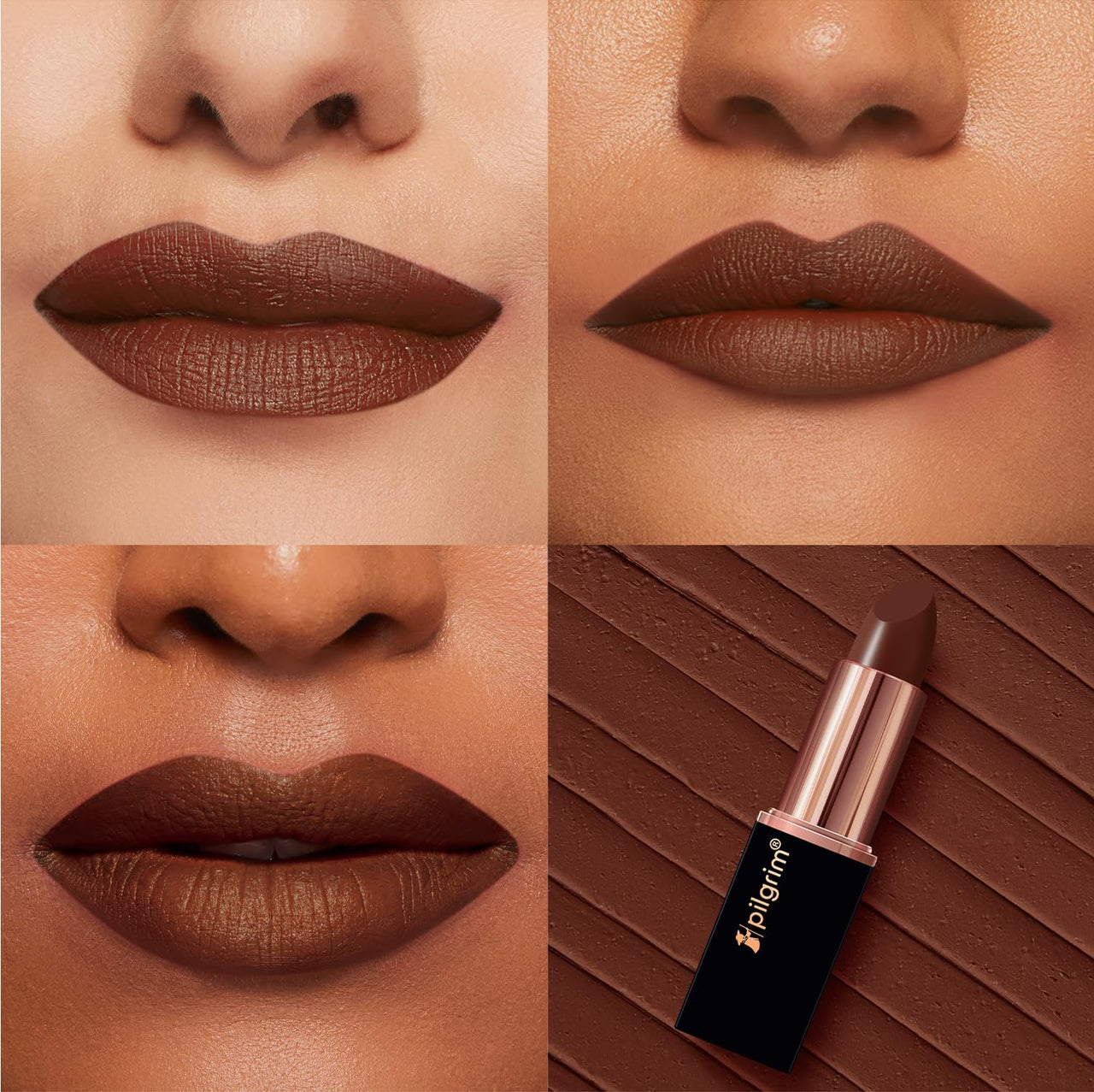Pilgrim Matte Me Up Bullet Lipstick 4.2g | Creamy, Lightweight, Bold, Non Drying | SPF 30 | Enriched With Hyaluronic Acid & Spanish Squalane | Lipstick for dusky skin tone | Chocolate Tease -32