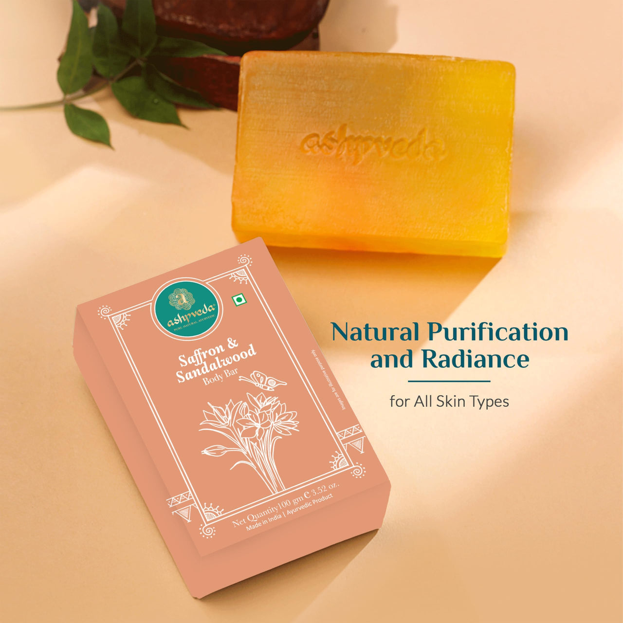 Ashpveda Sandalwood & Saffron Bathing Soap Bar | Ayurvedic Handmade Natural Scented Soap For Glowing, Smooth & Moisturizing Skin (100 gm) (Pack of 2)