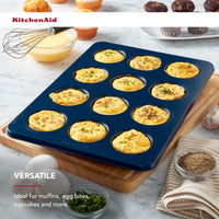 KitchenAid 12-Cup Nonstick Swiss Engineered Aluminized Steel Muffin Pan, Dishwasher Safe, Ink Blue 12 Cup