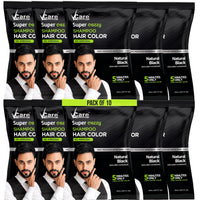 VCare Super Eazzy Hair Colour Shampoo for Women and Men 20ml | Only 5 Minute Root Hair Dye Coloring Kit Head, Moustache, Beard, Hands, Chest | No Ammonia (Pack of 10, Black)