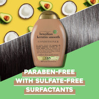 OGX Ever Straightening + Brazilian Keratin Therapy Hair-Smoothing Conditioner With Coconut Oil, Cocoa Butter & Avocado Oil, Paraben-Free, Sulfate-Free Surfactants, 385 Millilitre