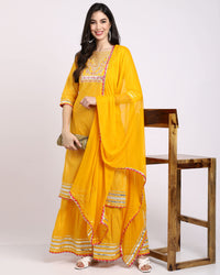 Rajnandini Women's  Pure Cotton Lurex Embroidered Kurta Set with Dupatta