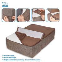 Best Pet Supplies Foldable Pet Stairs Cover for Foam Dog Ramps, Replacement Slip with Non-Slip Step Surface, Plush and Soft Fabric, Provides Paw Traction and Stability - Brown Linen, 2-Step