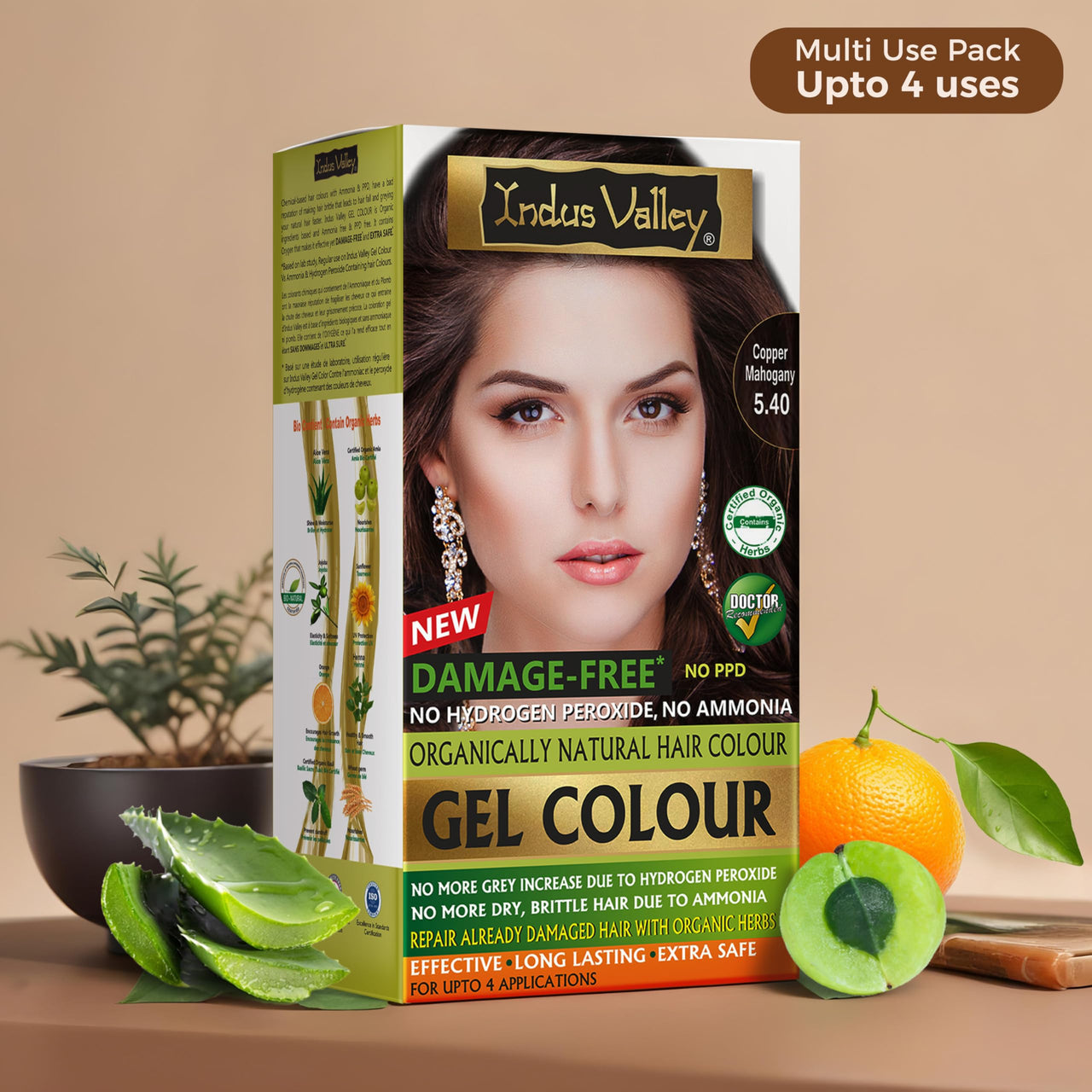 INDUS VALLEY Damage Free Natural Gel Hair Colour for Women | Ammonia & PPD Free Organic Hair Colour with 100% Grey Coverage, Long Lasting Conditioning Hair Color | Copper Mahogany 5.40-220 ml
