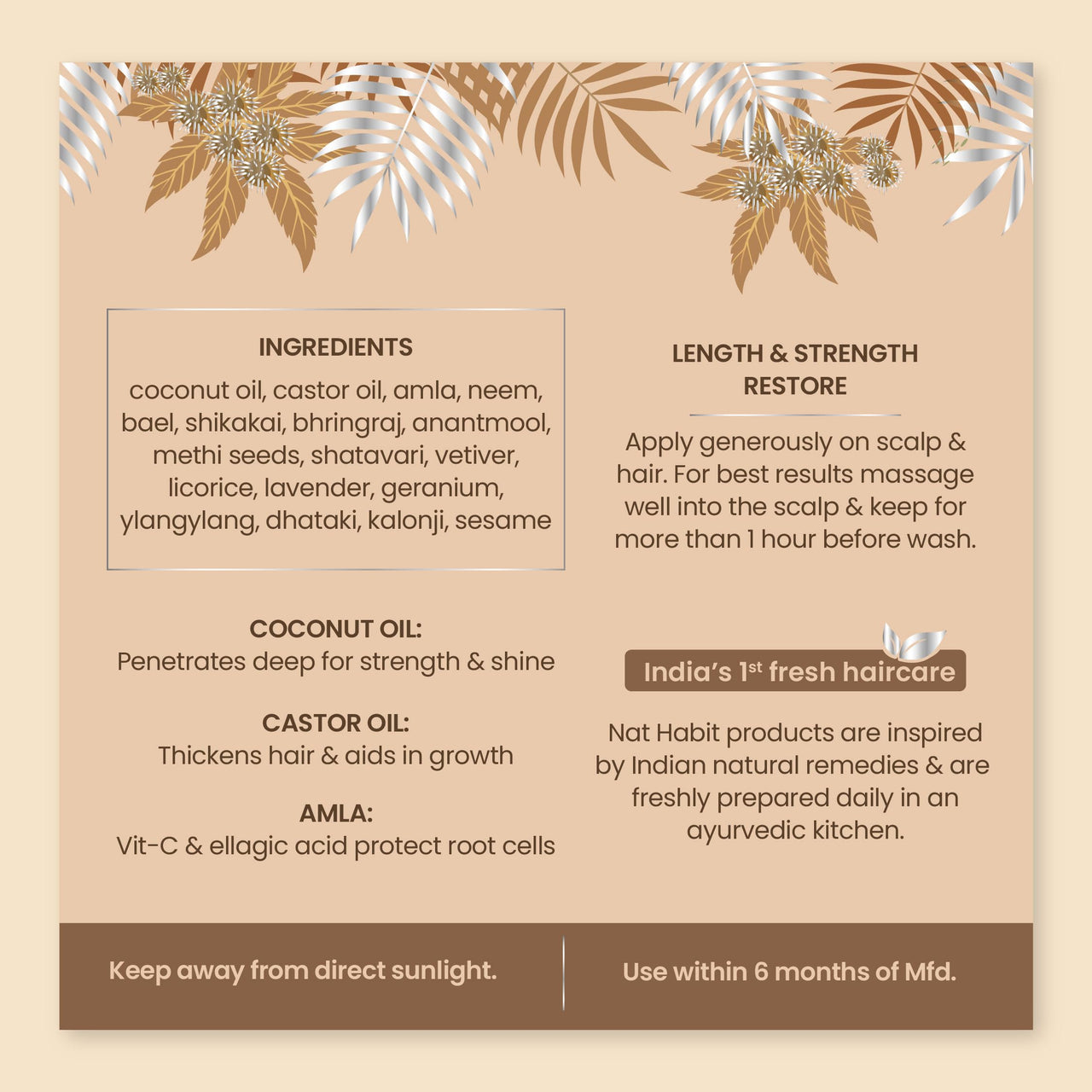 Nat Habit Castor Coconut Dasabuti Hair Oil for Length & Strenghting, Hair Cuticle & Retain Moisture, 100ml
