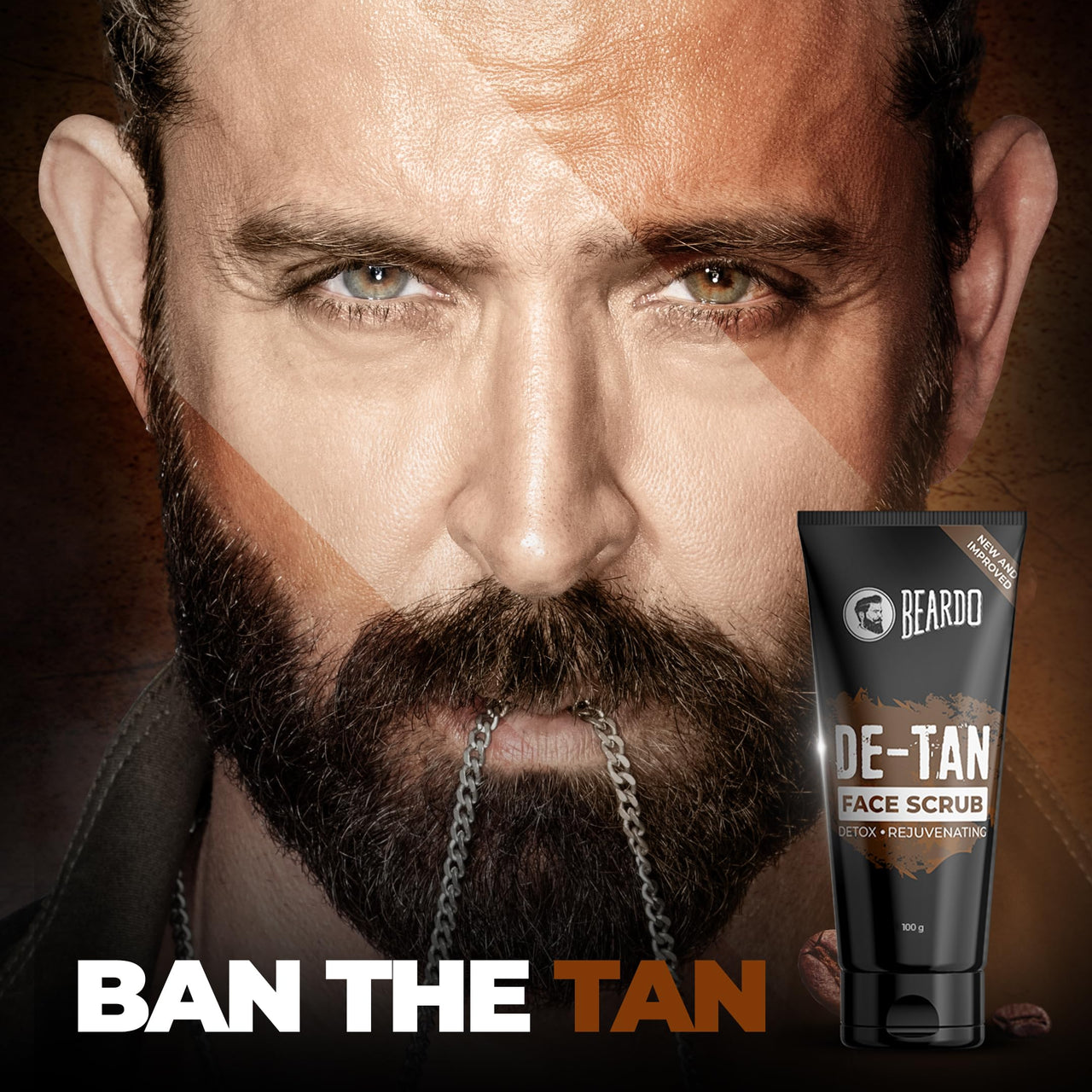 BEARDO De-Tan Face scrub for Men, 100g | Blackhead & Tan Removal | Dual Bead Exfoliation | Coffee Detox | Oil Control