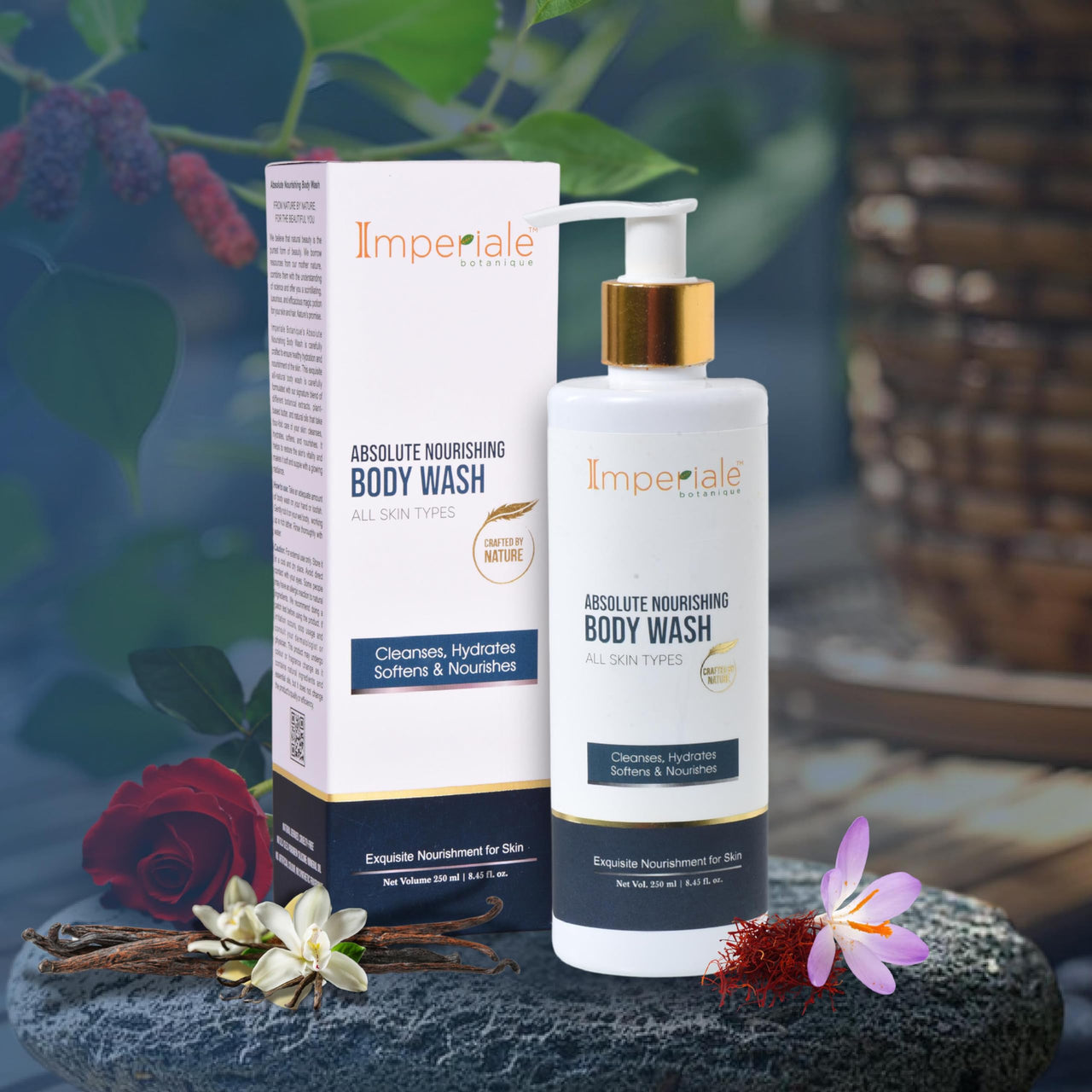 Imperiale Botanique Absolute Nourishing Body Wash | FDA Approved | Saffron, Niacinamide, Shea Butter & Silk Protein | Deeply Moisturizes, Softens & Nourishes for Radiant, Smooth Skin | Women & Men | 15 Herbs, 250 ML