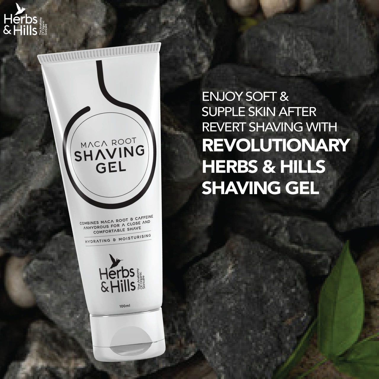 Herbs & Hills Shaving Gel for Mens - 100ml Combines MACA Root & Caffeine Anhydrous for a Close and Comfortable Shave, Protect Skin from Redness, Irritation & Razor Burn Better than Foam