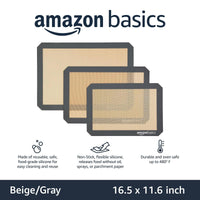 Basics Rectangular Silicone, Non-Stick, Food Safe Baking Mat, Pack of 3, Beige/Gray, 16.5