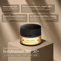 Herbs & Greens Kumkumadi SPF 50 UVA/UVB. PA++++ Gold Face Cream With 24k Gold | Lab Tested Broad Spectrum Protection | Skin Brightening Dark Spots/ Pigmentation, Anti Aging Hydrating Moisturizer For Woman & Men | Oily, Dry, Acne Prone Skin, Dermatological