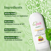 La Pink Vitamin C Sunscreen For Men and Women | SPF 50 PA++++ UVA + UVB, Hydration & Moisturization 100% Microplastic Free Formulation | Non Greasy | Zero White Cast (50g)