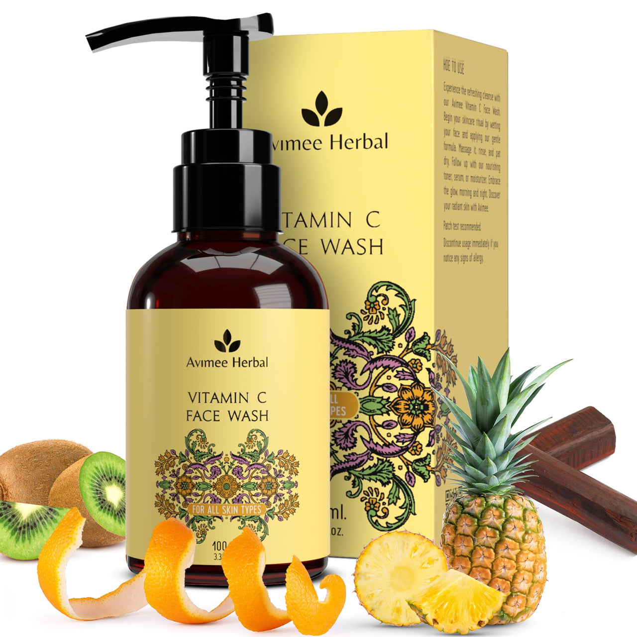 Avimee Herbal Vitamin C Face Wash for Women & Men | For Acne-Prone, Dry, Dull & Oily Skin, Illuminates Skin | Sulphate Free | 100 ml