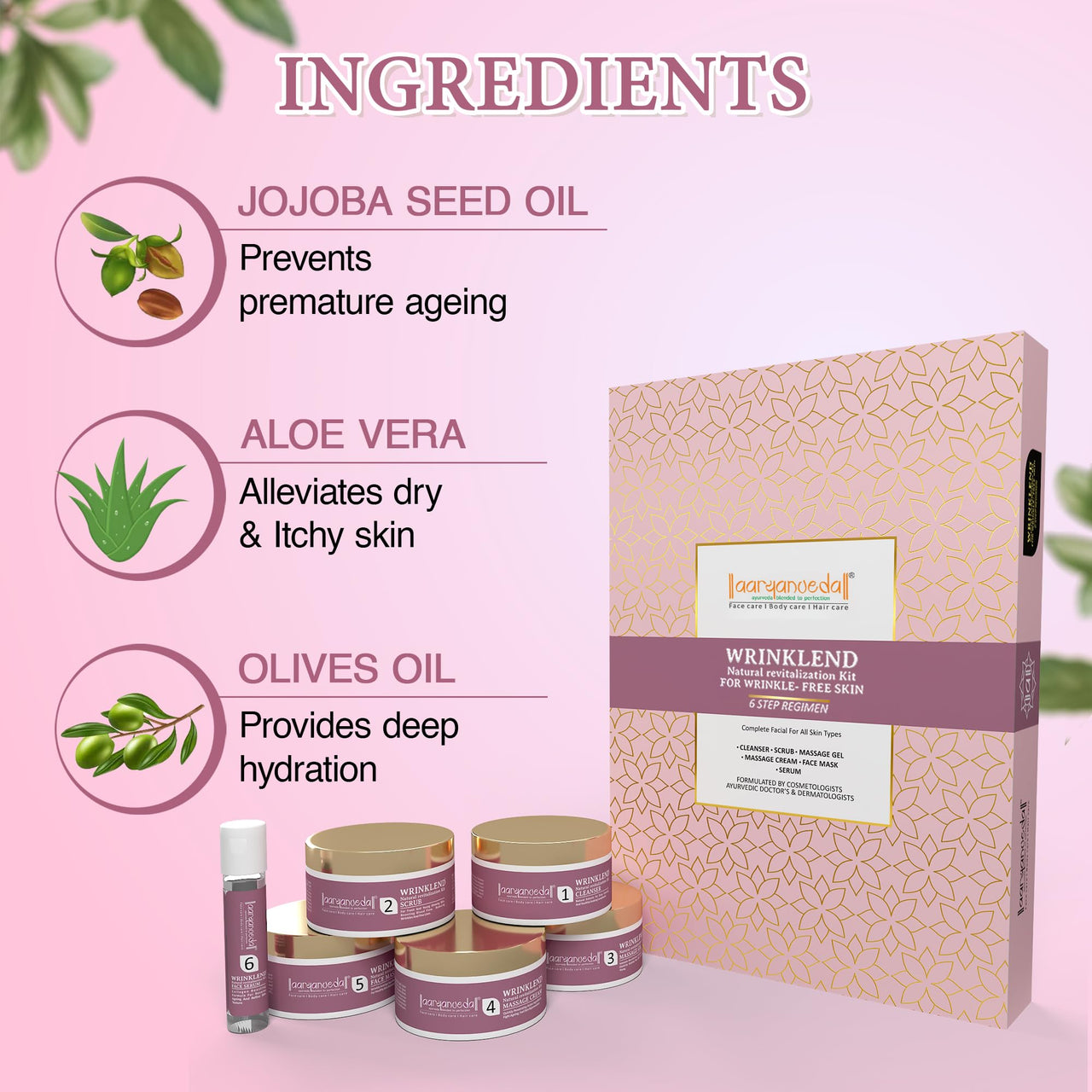 Aryanveda Anti Aging Facial Kit for Glowing Skin (260g), Repairs Wrinkles, Reduce Fine Lines, Remove Dead Skin Cells, All Skin Type for Men & Women (6 Units)