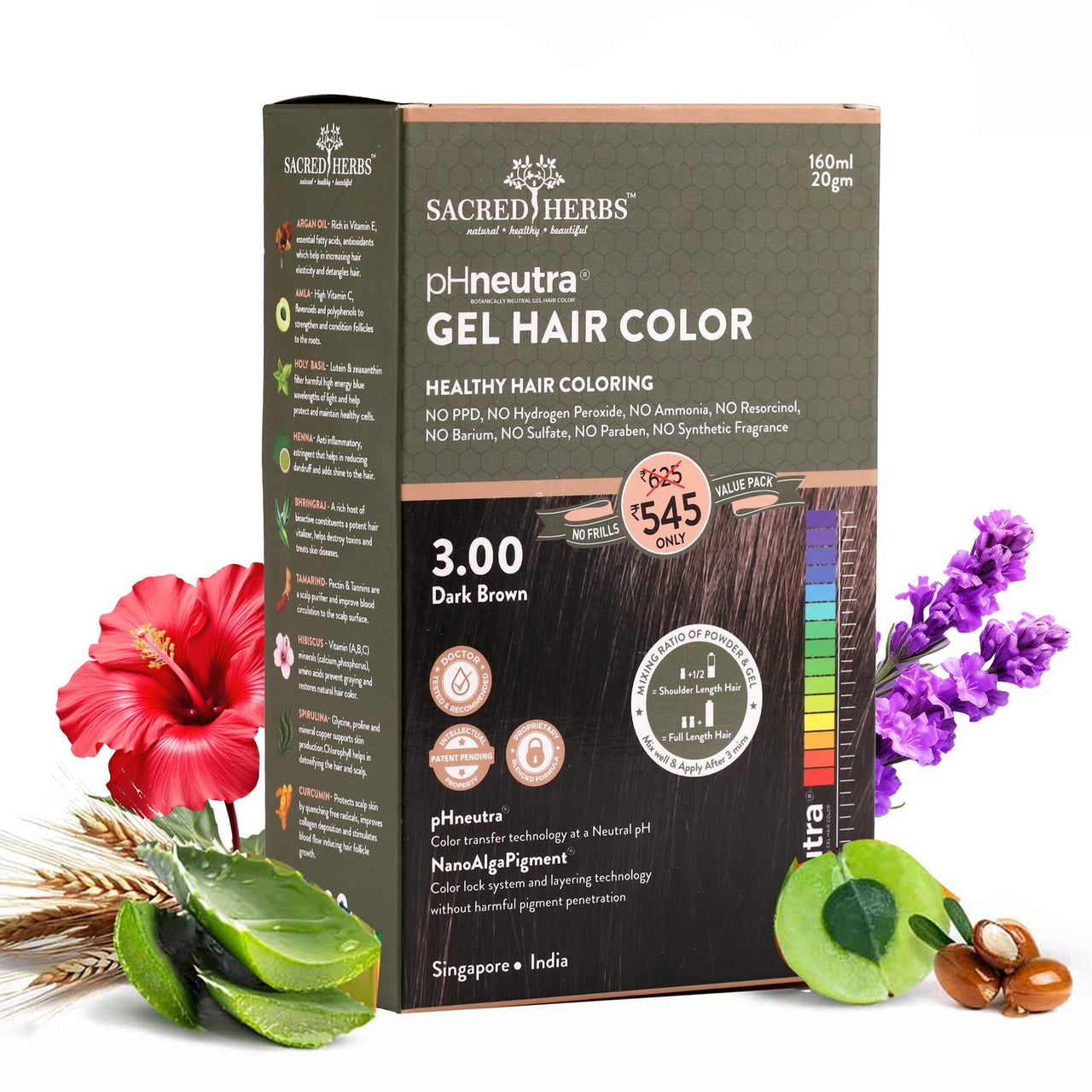 SACRED HERBS Ammonia & PPD Free Natural Organic Gel Hair Color for Men & Women | pH Neutral | Long Lasting Color with 100% Grey Coverage 160ml+20gm (DARK BROWN, 180 ML)