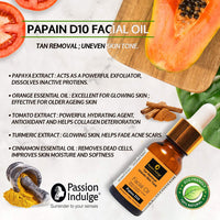Passion Indulge Natural Papain D10 Cleanser 100ml & Papain D10 Facial Oil 10ml Combo Pack For Reduces Tan | Improves Tone & Texture | Glowing Skin With Papaya, Turmeric & Orange | All Skin Types | Vegan
