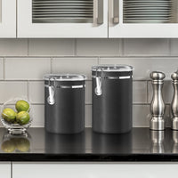 Oggi Stainless Steel Kitchen Canister 36 fl oz, Black - Airtight Clamp Lid, Clear See-Thru Top - Ideal for Kitchen Storage, Food Storage, Pantry Storage. Size 5