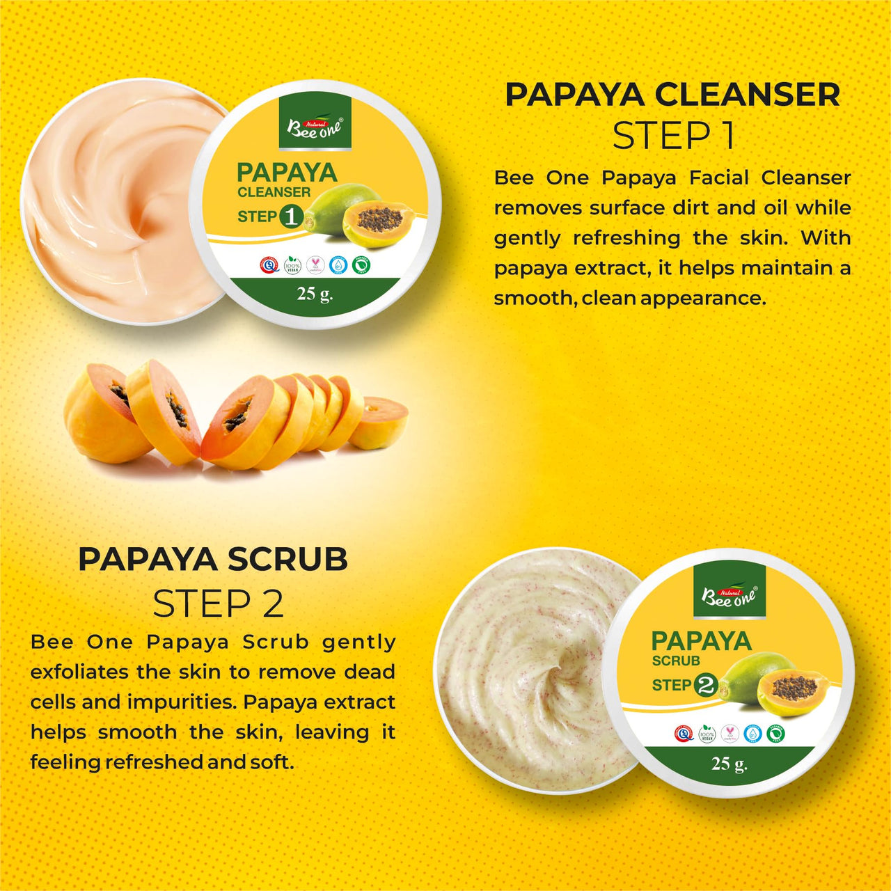Bee One Facial Kit for Radiant Skin and Youthful Glow 125g Beeone Fights pigmentation and prevents Acne | Suitable for All Skin Types | Get upto 5 uses in this 1 Kit (Papaya)