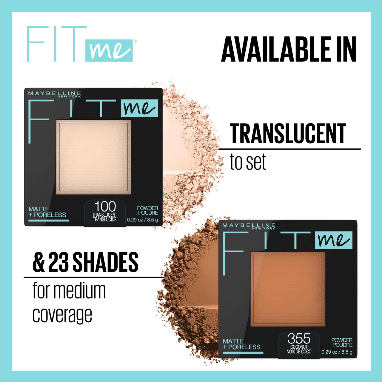 Maybelline New York Powder Foundation, Pressed Powder Compact, Mattifies Skin, Incl. Mirror and Applicator, Fit Me, 110 Porcelain, 8.5g