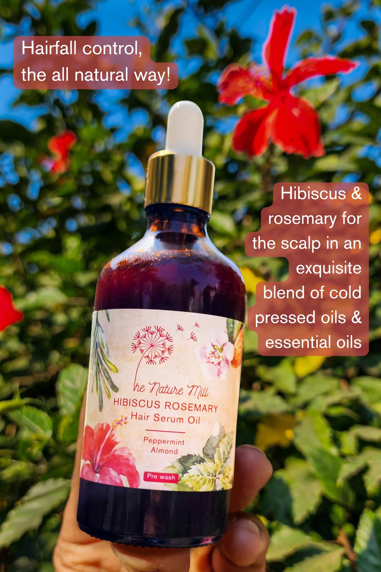The Nature Mill Hibiscus Rosemary Hair Serum Oil. For stronger hair. 100ml (Almond Peppermint)