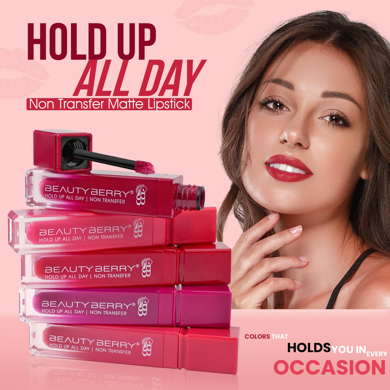 Beauty Berry Hold Up All Day Liquid Lipstick | Long Lasting, Non Transfer Matte Lipstick | Highly Pigmented, Smooth One Swipe Application & Lightweight Liquid Lipstick for Women (01 - Red Boost, 7.5g)