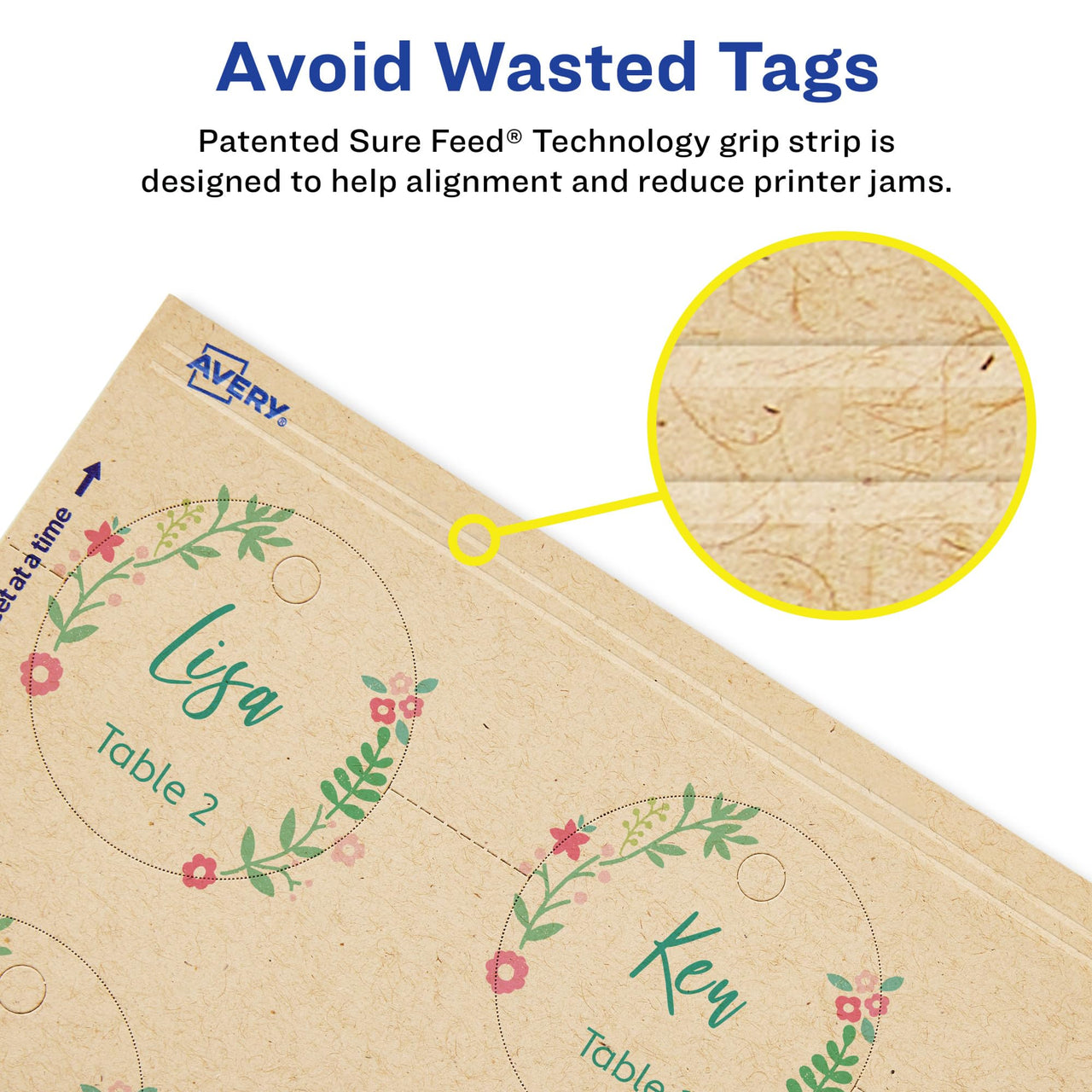 Avery Kraft Brown Round Tags with Sure Feed Technology, 2" Diameter, Laser/Inkjet, 96 Printable Tags with Strings Included, Also Great for Gift Tags and Favor Tags (80515)