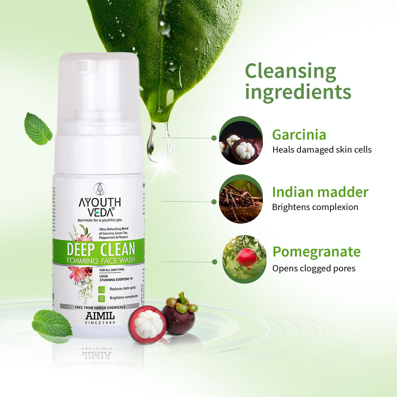 Ayouthveda Deep Clean Foaming Wash |Reduces Pigmentation, Combats Dark Spots| Refreshing Blend of Indian Madder, Garcinia & Pomegranate | Everyday Face Wash for Men & Women (Pack of 3;100ml each)