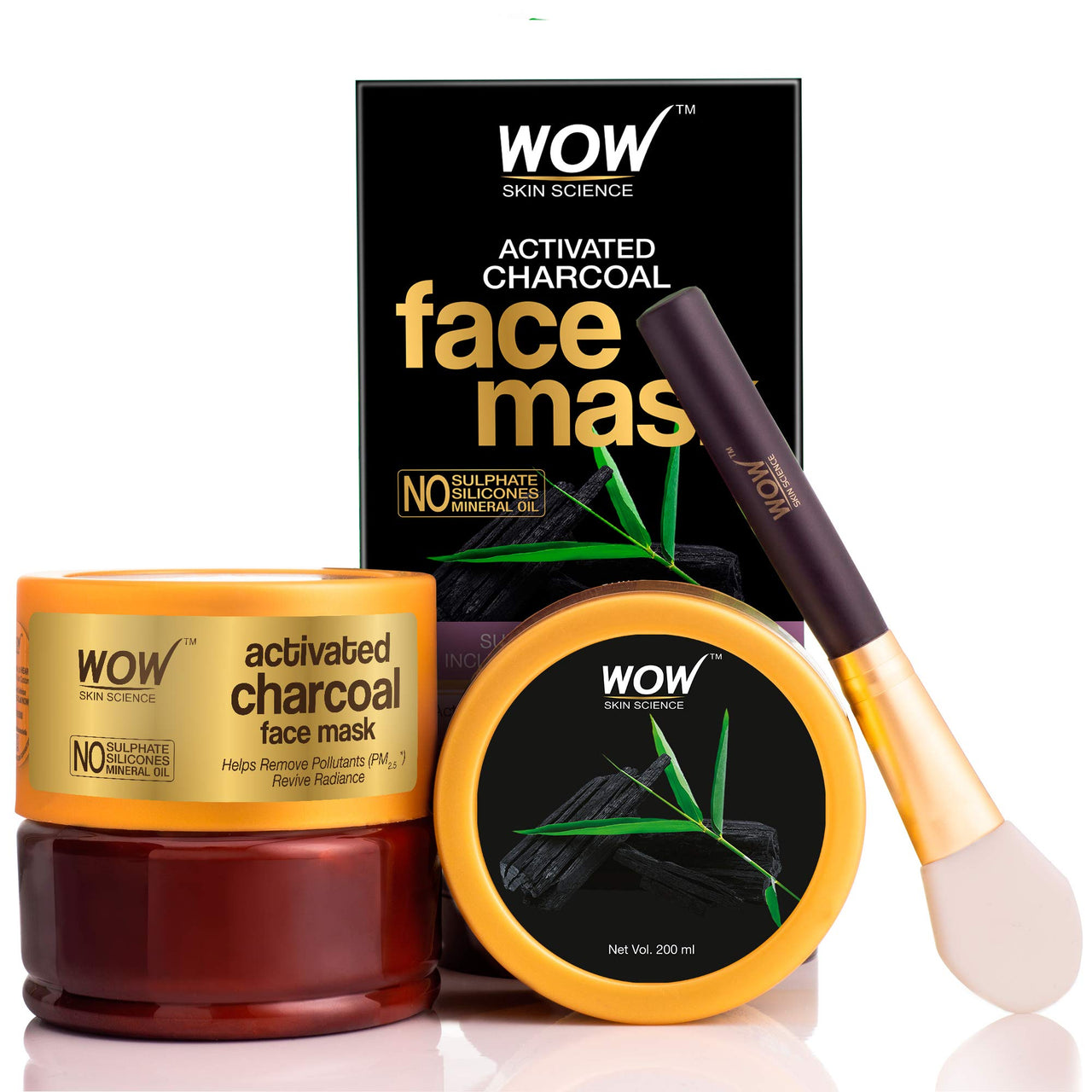 WOW Skin Science Activated Charcoal Face Mask Powder With PM 2.5 Anti-Pollution Shield, No Parabens & Mineral Oil Wash Off Face Mask, 200ml