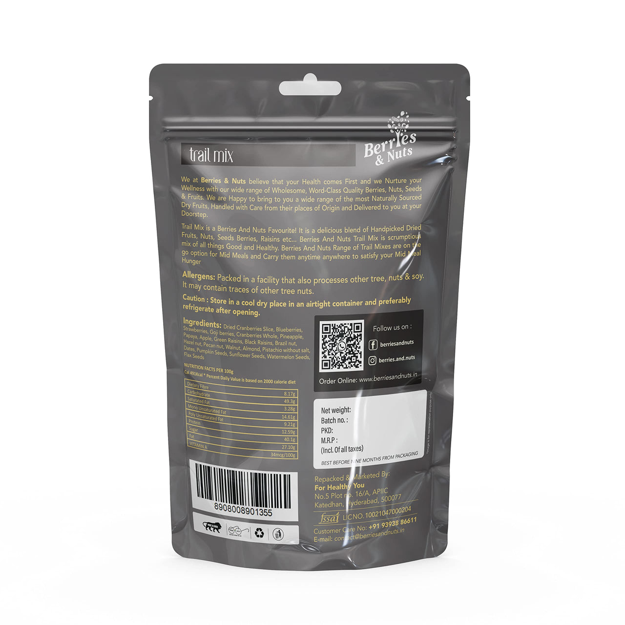 Berries And Nuts Mixed Berries, Nuts and Seeds - Super Trail Mix | 20 + Varities of Assorted Dry Fruit Mix with Berries, Nuts, Seeds & Fruits as Immunity Booster | 200 Grams