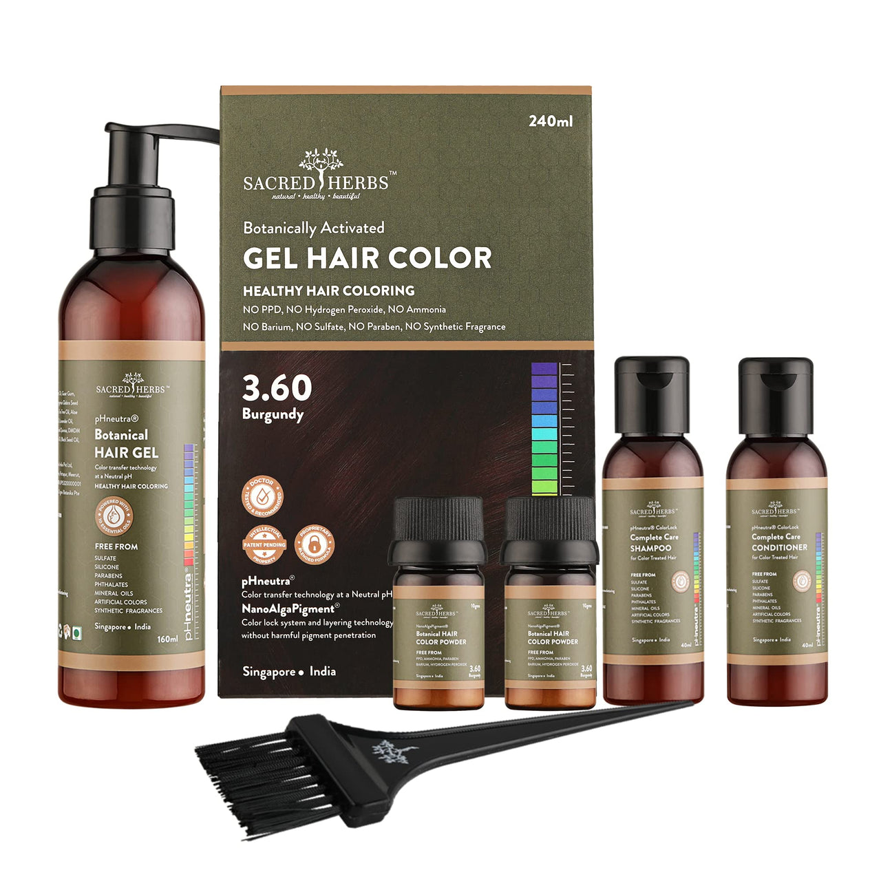 SACRED HERBS Ammonia & PPD Free Organic Gel Hair Color | pH Neutral | Long Lasting Colour with 100% Grey Coverage | Conditioning & Damage Free Natural Hair Coloring for Men & Women Burgundy 3.60 - 240ml+20gm