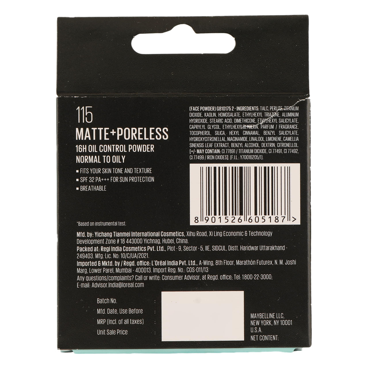Maybelline New York Fit Me 12Hr Matte+Poreless Spf28 Pa+++ Oil Control Compact Powder For Normal Skin Types 115 Ivory, Natural, 8Gm