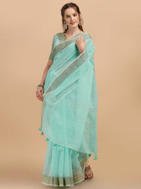 DUNGRANI Women's  Linen Saree With Blouse Piece