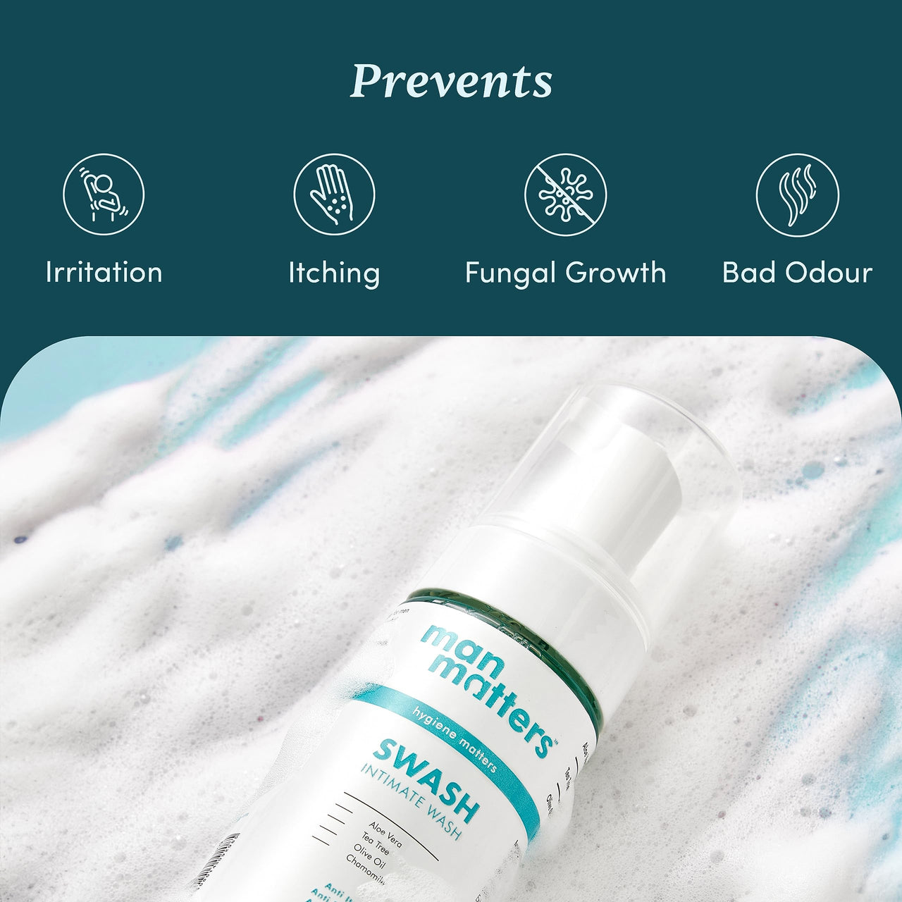 Man Matters Intimate Wash 120ml for Men- Anti Bacterial, Anti Itch, Anti Odour | Better Private Parts Hygiene| pH Balanced Intimate Hygiene Wash with Aloe Vera, Tea Tree | Pack of 2