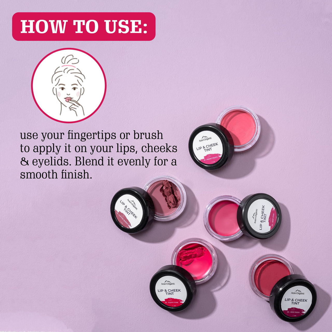 Aravi Organic Lip and Cheek Tint - With Goodness of Vitamin E & Candelila Wax - Nourishes & Hydrates Dry Chapped Lips, Blush & Eyeshadow Fo All Skin Types - 8 gm