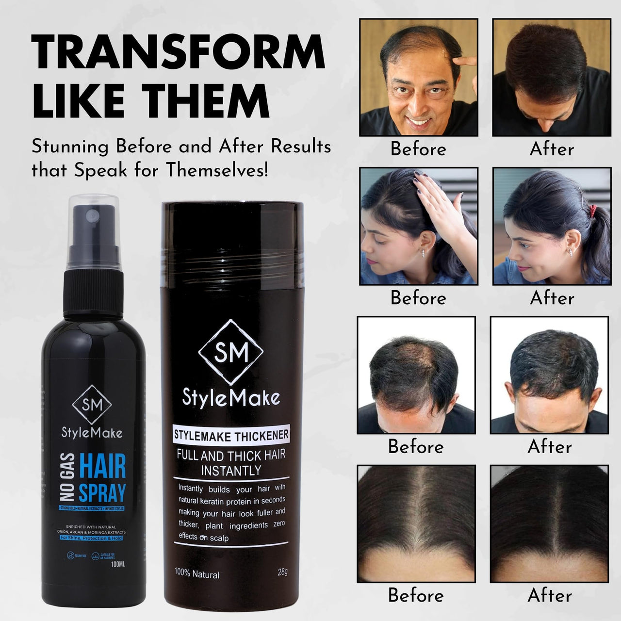 STYLEMAKE Thickener Hair Loss Concealer - Hair Building Fibers 28Gm - Hair Fibers For Thin & Fine Hair - Hair Thickening Fibers For Men & Women (Dark Brown), 28 Grams