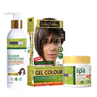 INDUS VALLEY Natural Damage Free Gel Colour Medium Brown With Colour Protection Shampoo (200 ml) + Hair Ultima Spa (175 ml)
