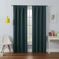 Eclipse Kendall Modern Blackout Thermal Rod Pocket Window Curtain, Insulating & Noise Reducing Curtains for Bedroom or Living Room (1 Panel), 63 in Long x 42 in Wide, Teal 63