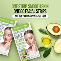 Hilary Rhoda Women One Go Facial Wax Strips - Ready-To-Use for Face, Cheek, Upper Lip & Chin - With 2 Finish Wipes - 20 Strips (Avocado Oil), Pack of 1