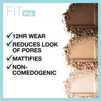 Maybelline New York Powder Foundation, Pressed Powder Compact, Mattifies Skin, Incl. Mirror and Applicator, Fit Me, 110 Porcelain, 8.5g